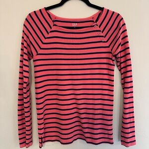 GAP Long Sleeve Pink and Navy Blue Striped Tee